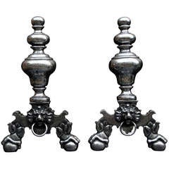 A Pair of English Polished Cast Iron Andirons