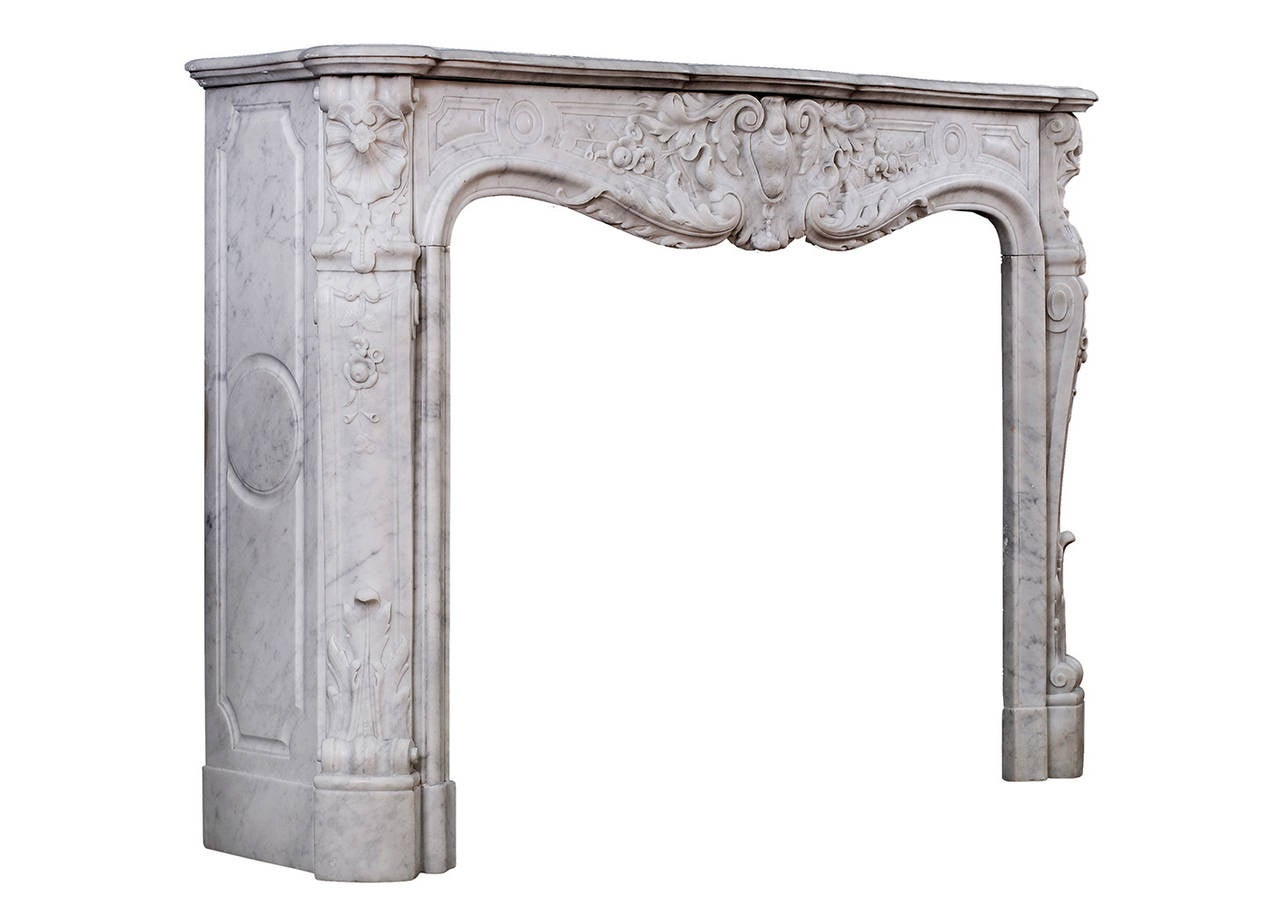 19th Century Fine Quality Carved French Louis XV Carrara Fireplace Mantel For Sale