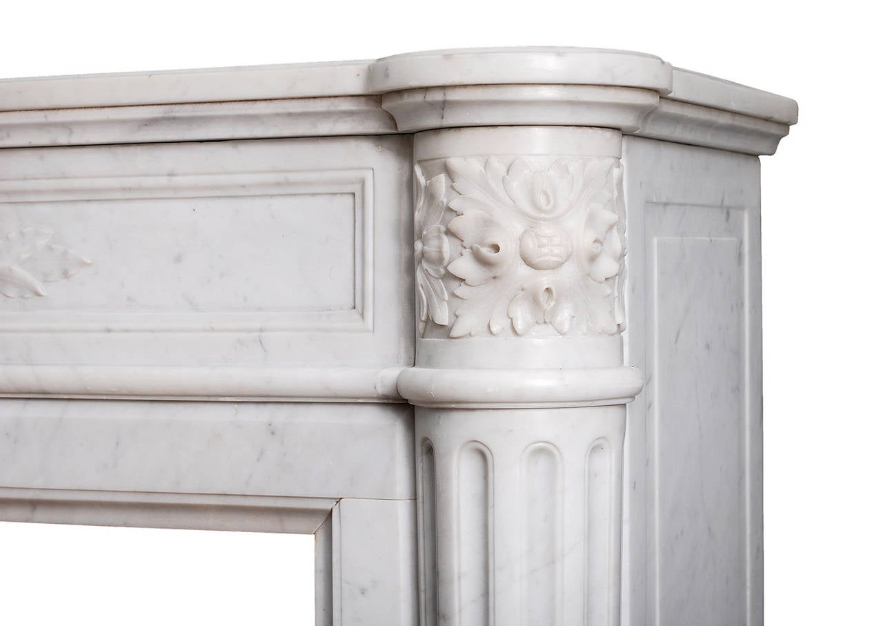 19th Century French Louis XVI Style Mantel Piece in Light Carrara Marble 1