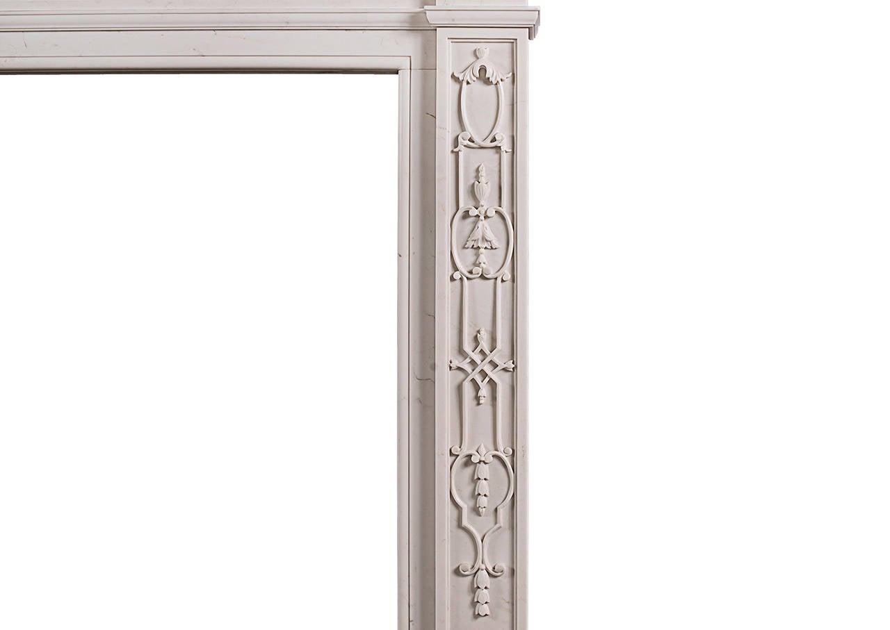Chippendale 18th Century Style Carved White Marble Mantel Piece For Sale