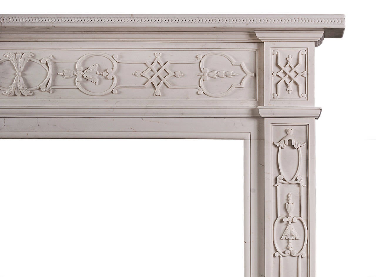 English 18th Century Style Carved White Marble Mantel Piece For Sale