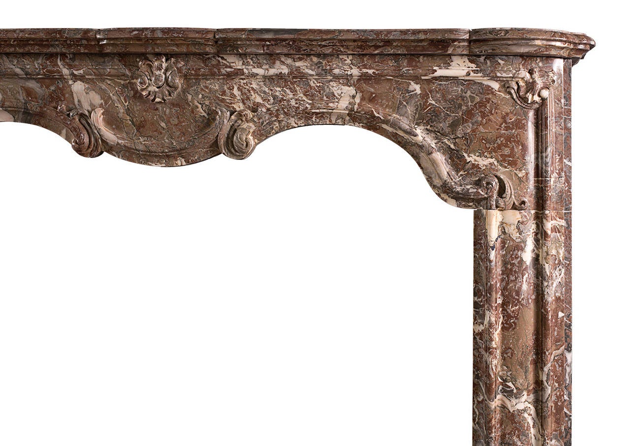 Period Louis XIV/XV Transitional Fireplace in Languedoc Marble In Good Condition In London, GB