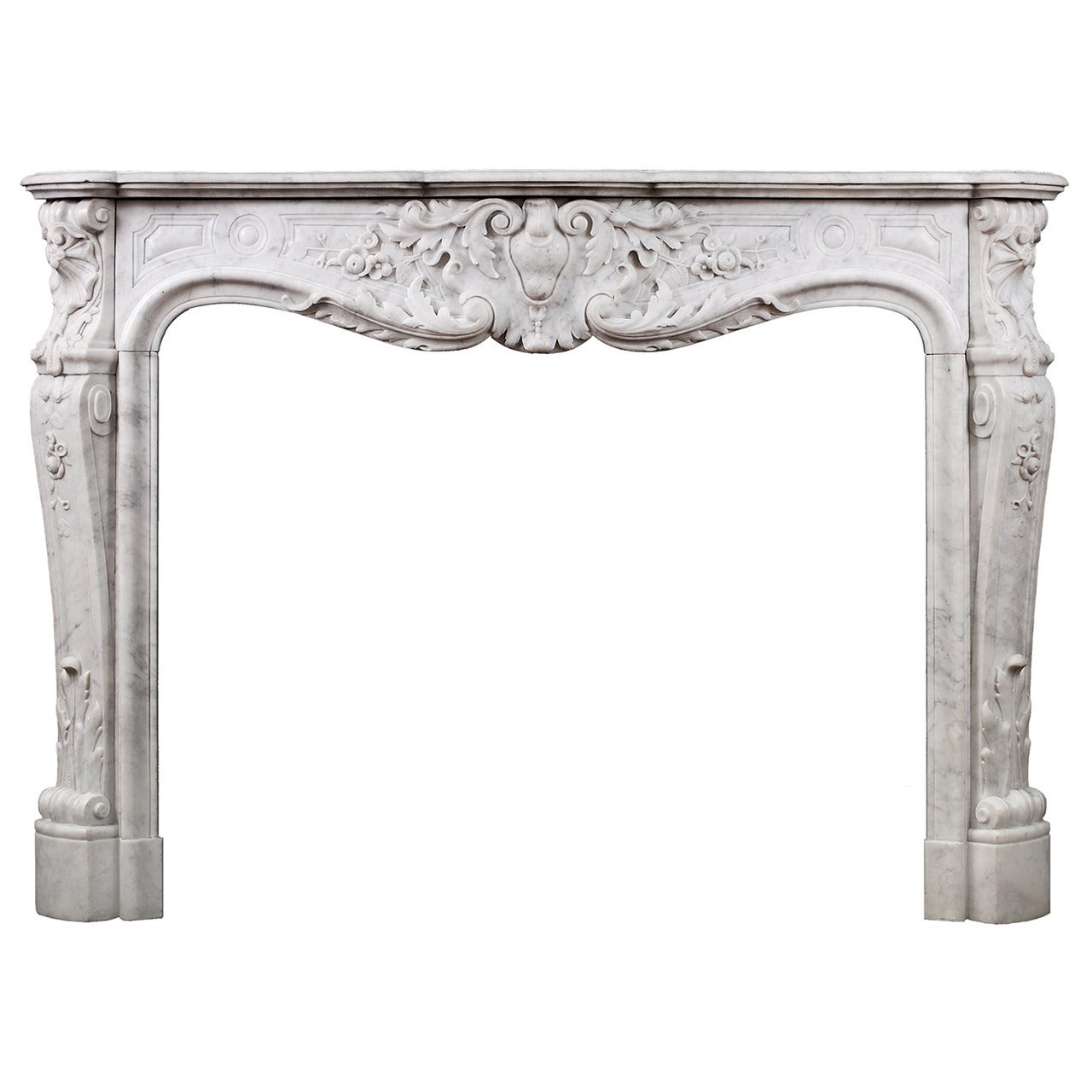 Fine Quality Carved French Louis XV Carrara Fireplace Mantel