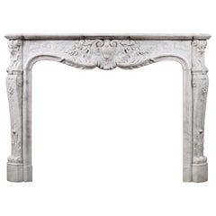 Antique Fine Quality Carved French Louis XV Carrara Fireplace Mantel