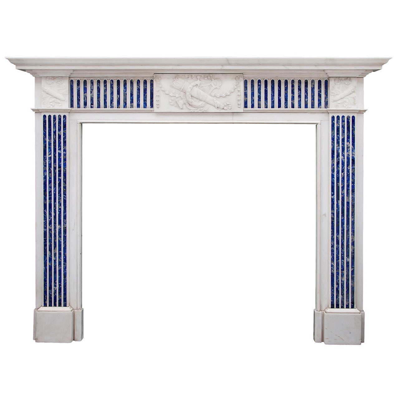 English Statuary and Inlaid Princess Blue Marble Fireplace Mantel For Sale