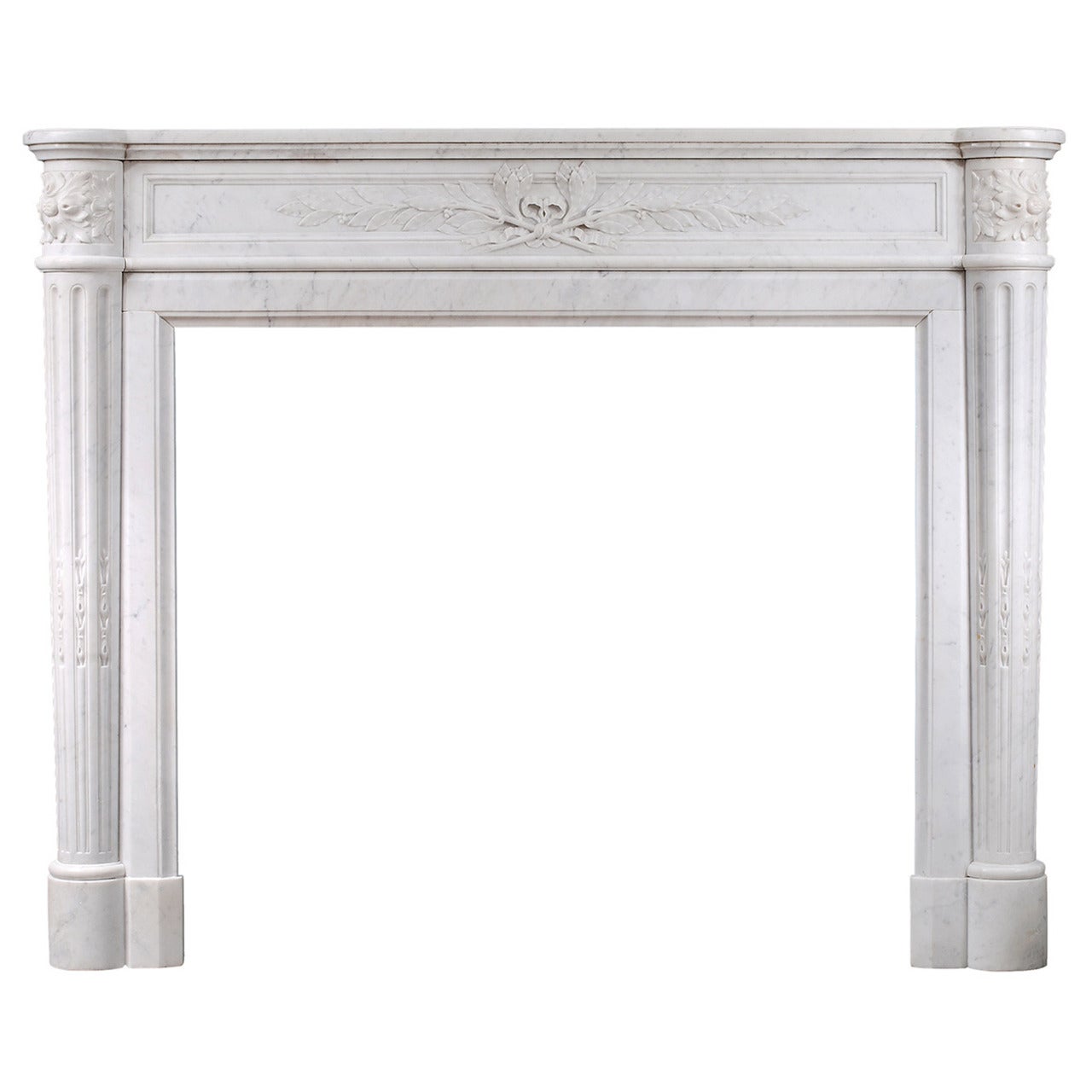 19th Century French Louis XVI Style Mantel Piece in Light Carrara Marble