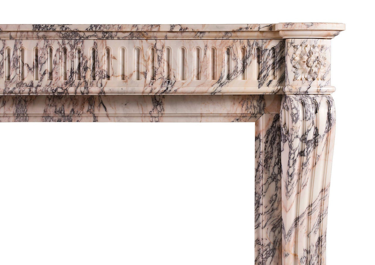 French Louis XVI Style Breche Violette Antique Marble Fireplace Mantel In Good Condition For Sale In London, GB