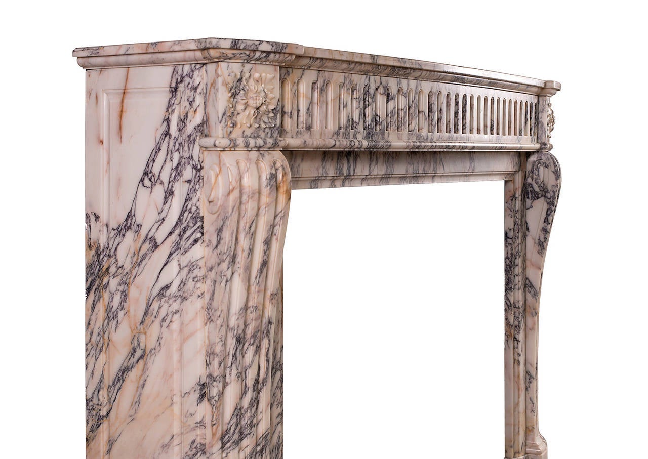 19th Century French Louis XVI Style Breche Violette Antique Marble Fireplace Mantel For Sale