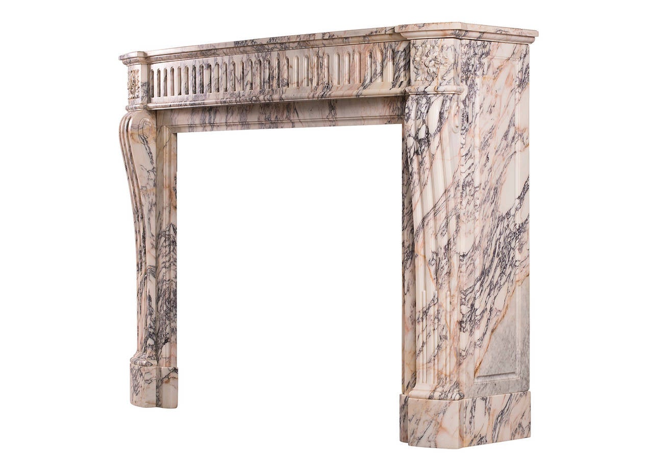 French Louis XVI Style Breche Violette Antique Marble Fireplace Mantel For Sale 1