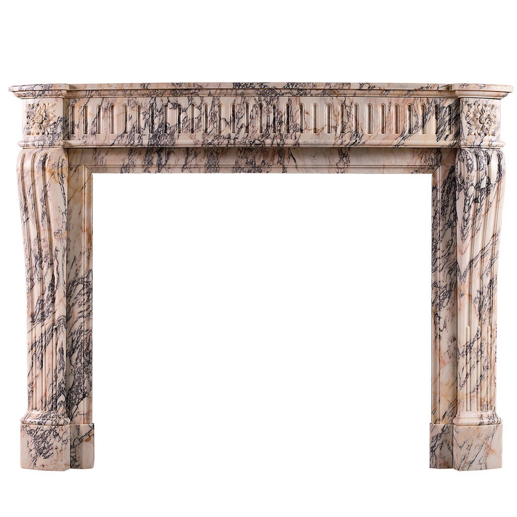 French Louis XVI Style Breche Violette Antique Marble Fireplace Mantel