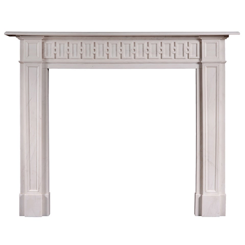 English Chippendale Inspired White Marble Chimneypiece For Sale