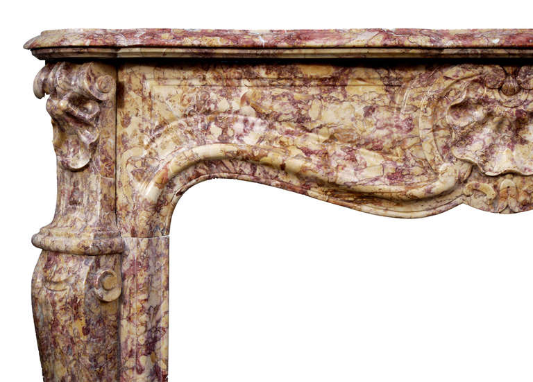 A French Louis XV Style Brocatelle Marble Fireplace In Good Condition For Sale In London, GB