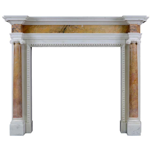 George II Rococo Chimneypiece in White Statuary and Verde Antico Marble ...