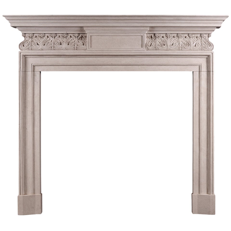 George II Style Portland Stone Fireplace with Carved Frieze For Sale