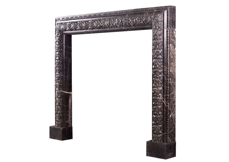 British Elegant Carved Bolection Mantel in Nero Marquina Marble For Sale