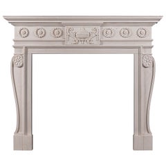 Antique Late Georgian Style Carved Chimneypiece Mantel in White Marble