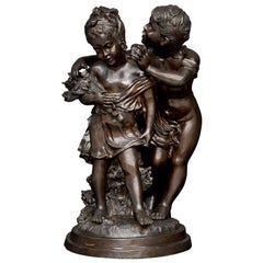 Vintage 19th Century Bronze Statue by August Moreau "Deux Enfants"