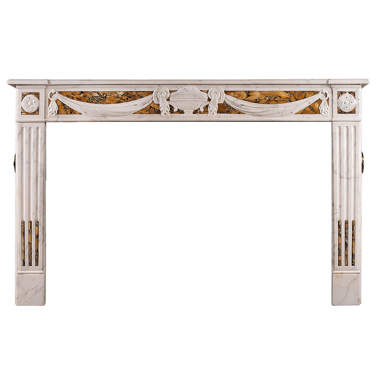 French Louis XVI Style Fireplace in Statuary and Sienna Marble