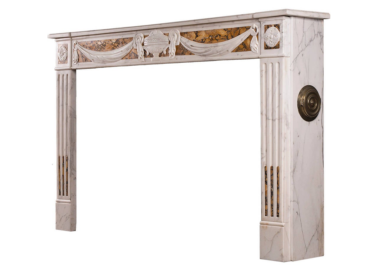 19th Century French Louis XVI Style Fireplace in Statuary and Sienna Marble