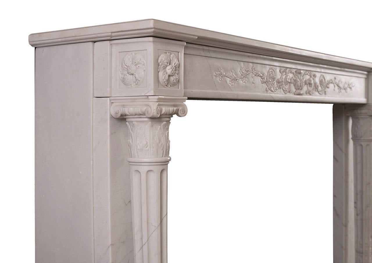 18th Century and Earlier French Louis XVI Statuary Marble Antique Fireplace For Sale