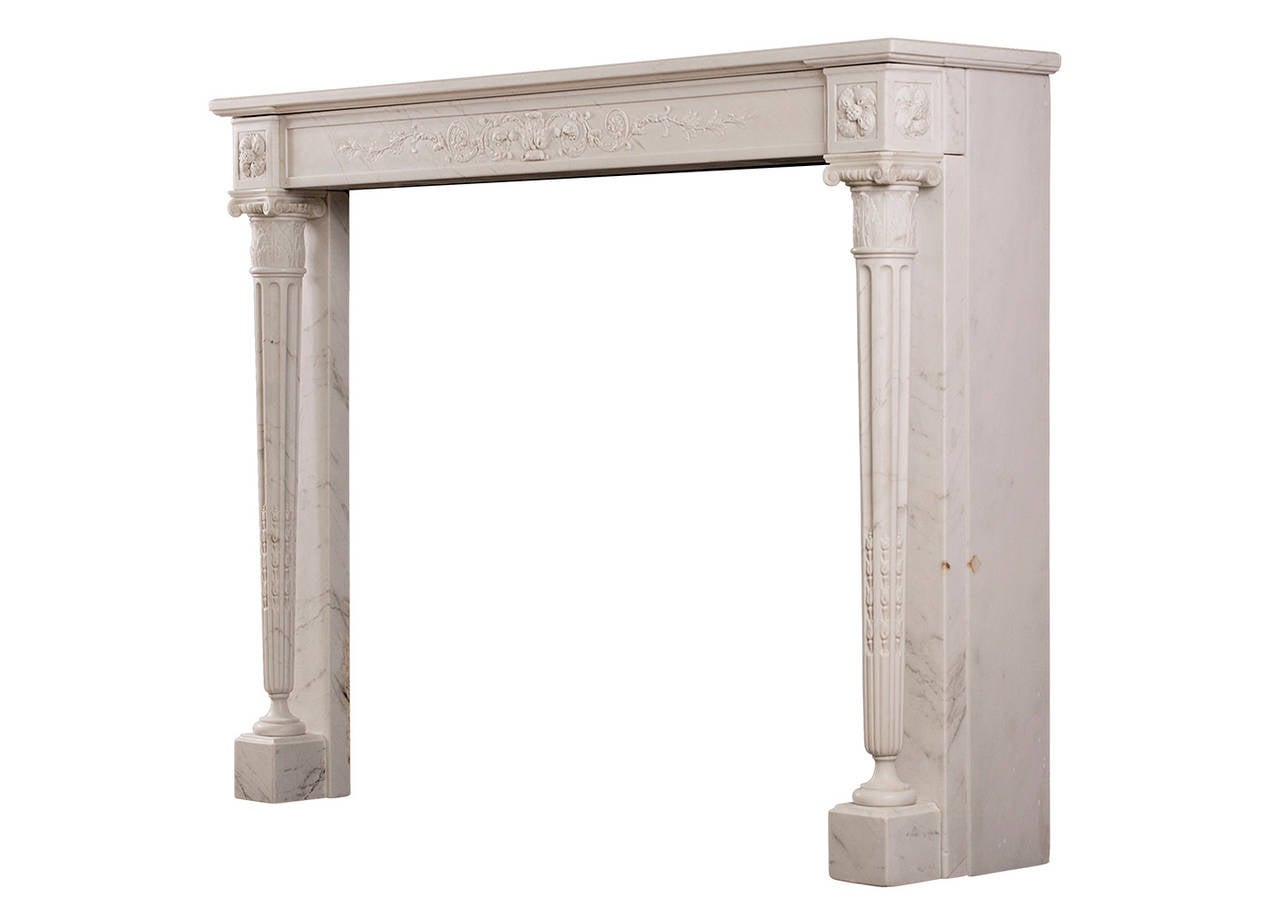 French Louis XVI Statuary Marble Antique Fireplace For Sale 2