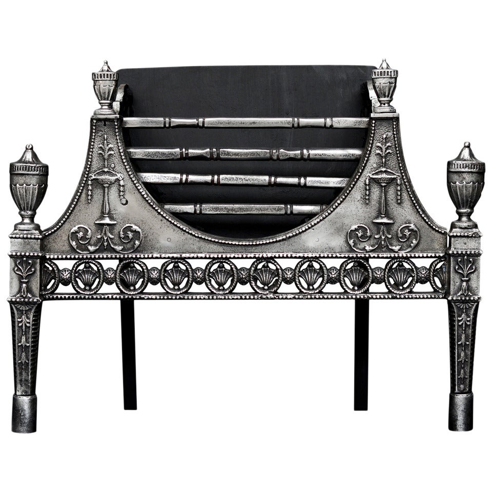 19th Century Adam Style Polished Steel Fire Basket with Aethenian Motif