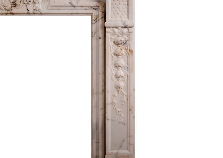 19th Century French Louis XVI Style Mantel Fireplace in Light Pavonazza Marble For Sale 1