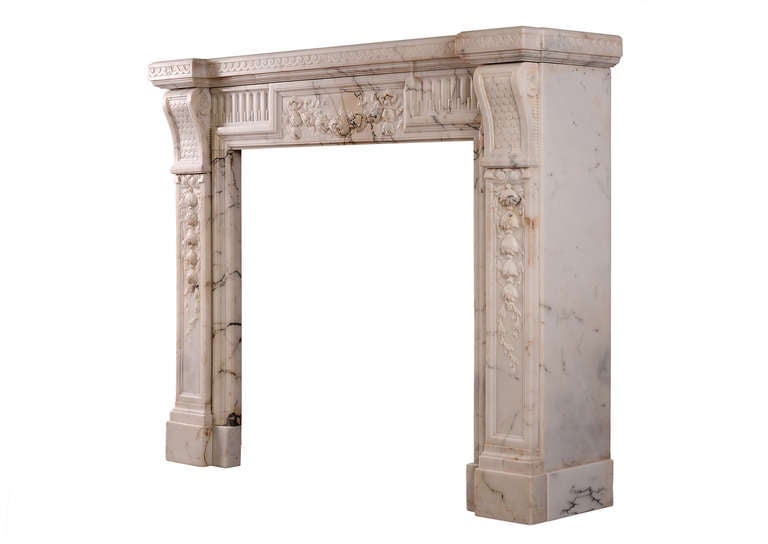 19th Century French Louis XVI Style Mantel Fireplace in Light Pavonazza Marble For Sale 2