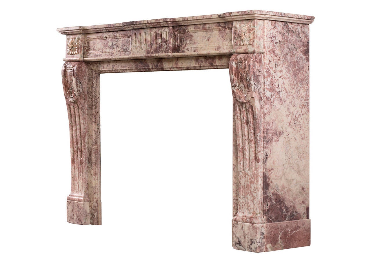 French Fior di Pesco Marble Louis XVI Fireplace For Sale