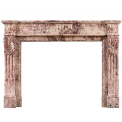 Antique Fior di Pesco Marble Louis XVI Fireplace