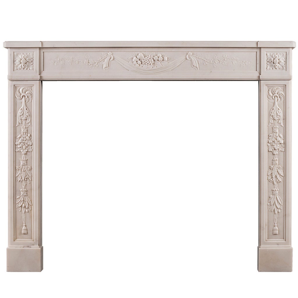 Finely Carved French Louis XVI Antique Fireplace Mantel For Sale
