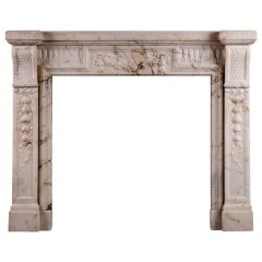19th Century French Louis XVI Style Mantel Fireplace in Light Pavonazza Marble