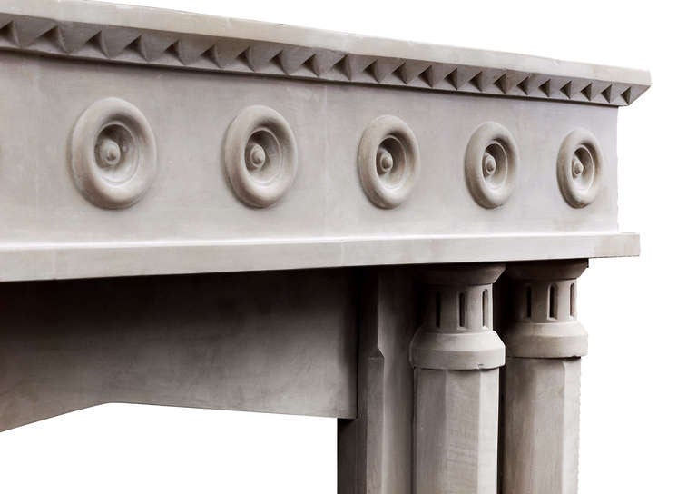 Limestone 19th Century English Stone Mantel Surround with Double Columns For Sale