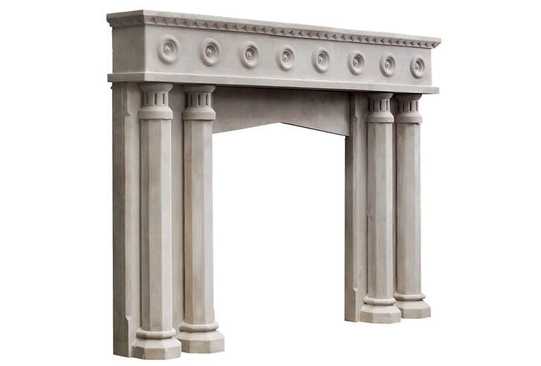 19th Century English Stone Mantel Surround with Double Columns For Sale 1