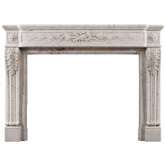 Louis XVI Style French Antique Fireplace in Carrara Marble