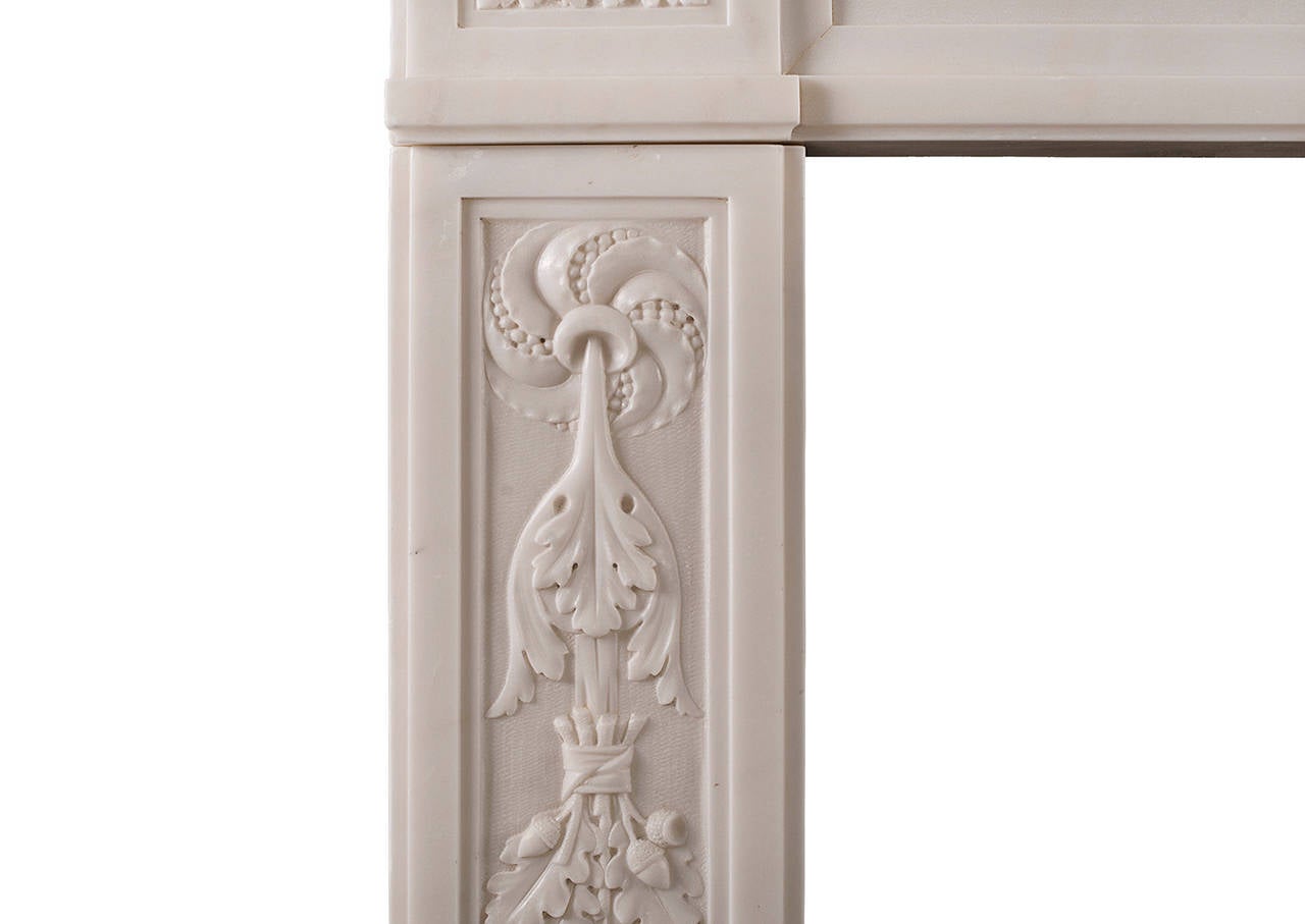 Statuary Marble Finely Carved French Louis XVI Antique Fireplace Mantel For Sale