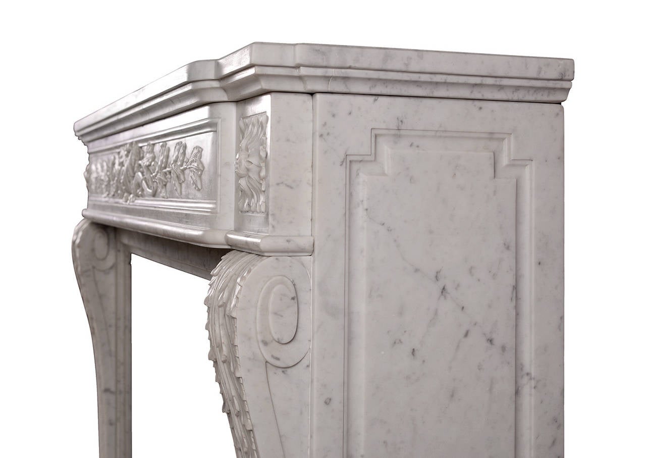 Louis XVI Style French Antique Fireplace in Carrara Marble 1