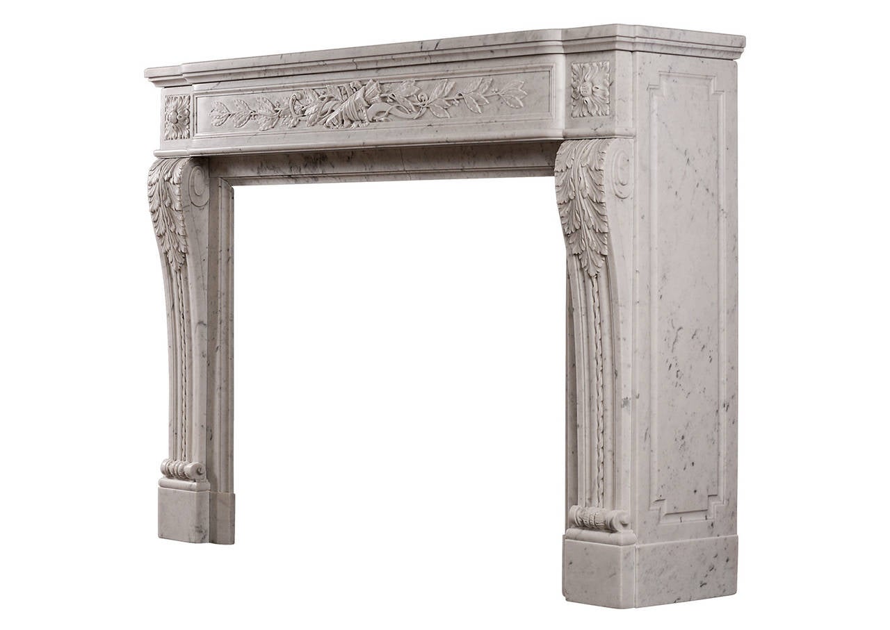 Louis XVI Style French Antique Fireplace in Carrara Marble 2