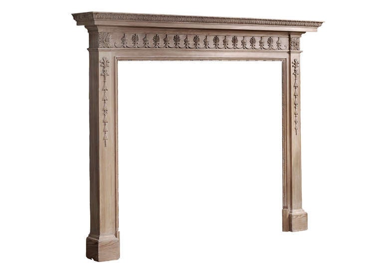 20th Century Finely Carved English Pine Fireplace