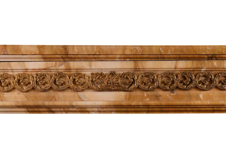 19th Century Siena French Antique Marble Mantel Piece with Ormolu Enrichments For Sale