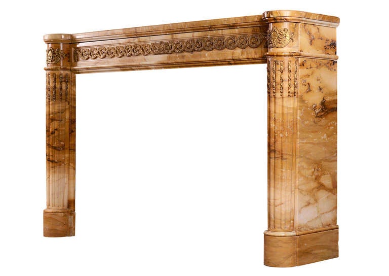 Siena French Antique Marble Mantel Piece with Ormolu Enrichments For Sale 1