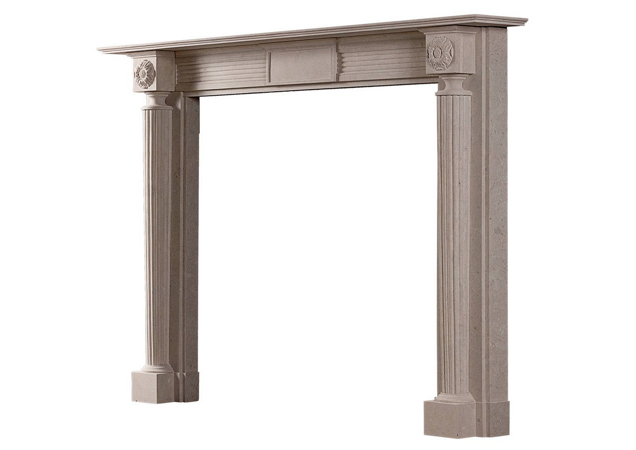 Contemporary Regency Style Fireplace Mantel in Lincolnshire Limestone For Sale