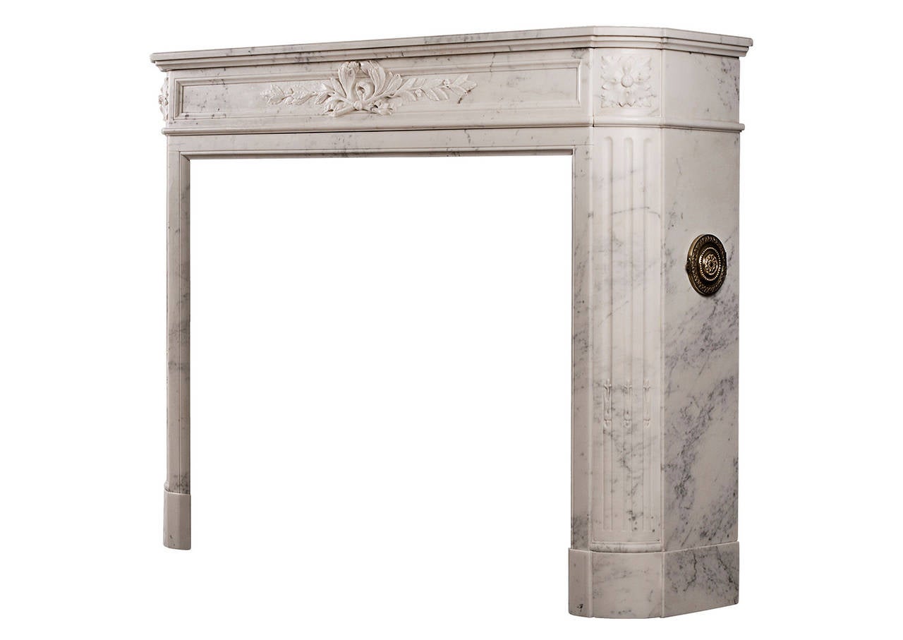 French Louis XVI Style Carrara Marble Antique Fireplace 1