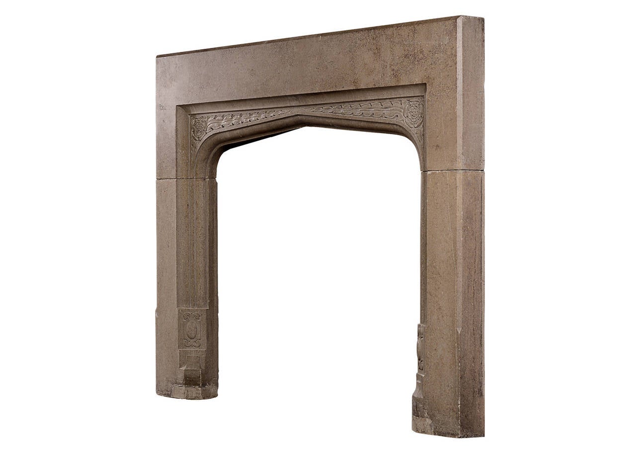 19th Century English Stone Fireplace in the Gothic Revival Style