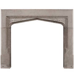 Antique English Gothic Revival Limestone Fireplace