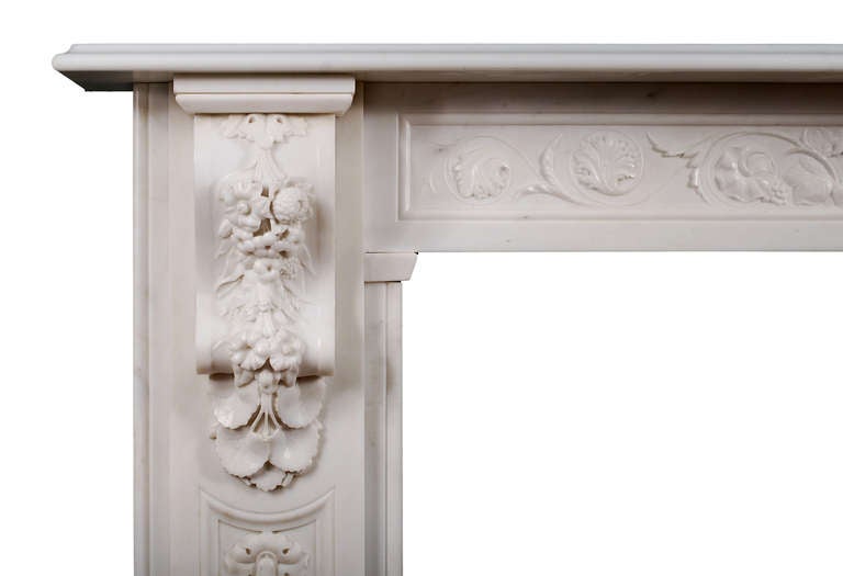 Well Carved English Victorian Statuary Marble Mantel Piece