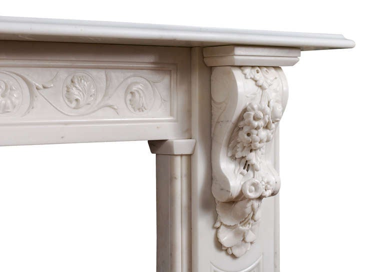 Well Carved English Victorian Statuary Marble Mantel Piece In Good Condition In London, GB