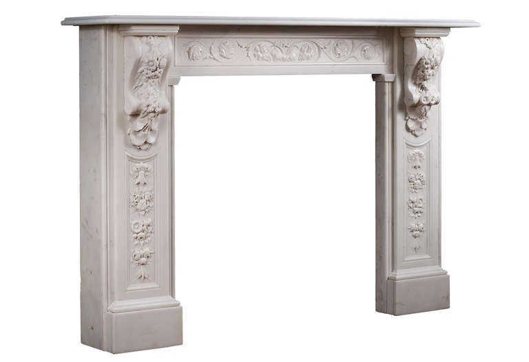 Well Carved English Victorian Statuary Marble Mantel Piece 1
