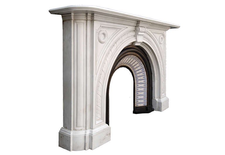 19th Century A 19th C. Victorian antique chimneypiece in Statuary marble
