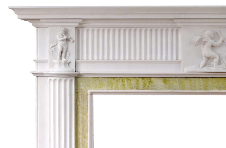 British English Georgian Antique Fireplace Mantel in Statuary Marble For Sale